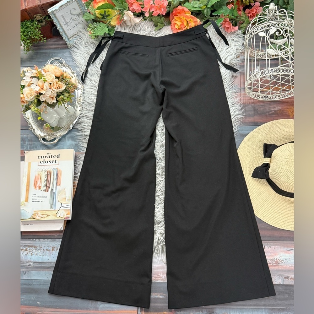 Rebecca Taylor Black Wide-Leg Tie Side Bow Trousers - Picture 3 of 13